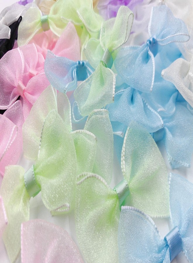 Wonesifee 80pcs Mesh Lace Chiffon Bows 2" Mini Tulle Pre-Tied Premade Bows with Twist Ties Pink Gift Bows for Christmas Tree Wedding Decor Party Favors Gender Reveal Treat Bags (8colors-80pcs) - Image 4